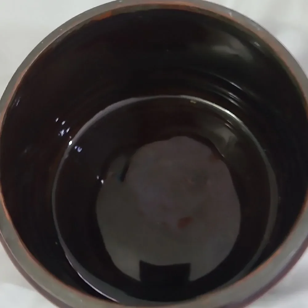 Vintage Handpainted Moriage Japan Pottery Brown Redware Bean Pot Jar Dish w/ Lid